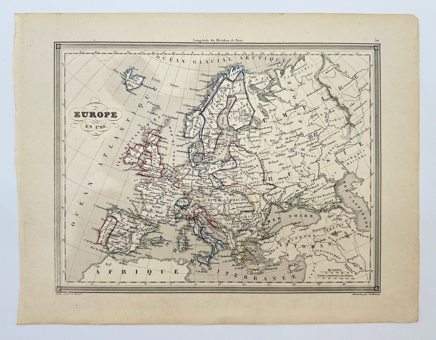 Original Antique Map - Felix Delamarche - Europe in 1789 - Atlantic Ocean - G3