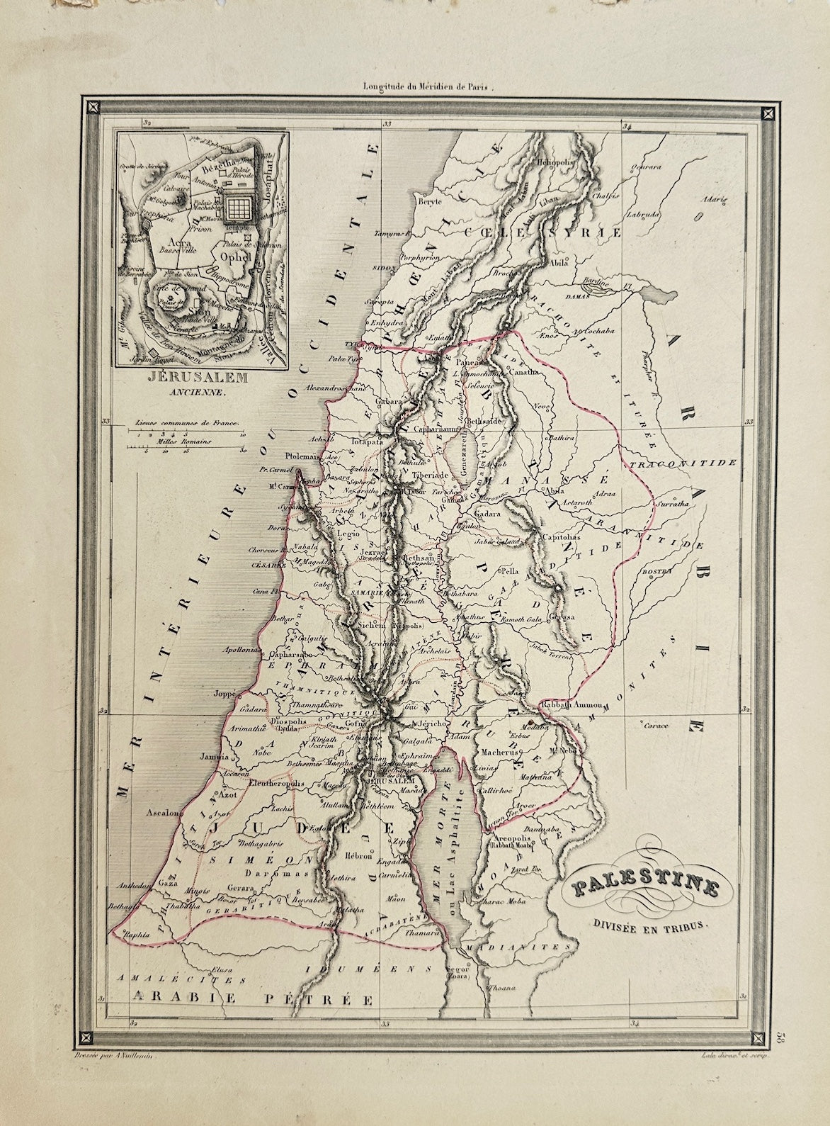 Original Antique Map - Felix Delamarche - Palestine Divided Into Tribes - G3