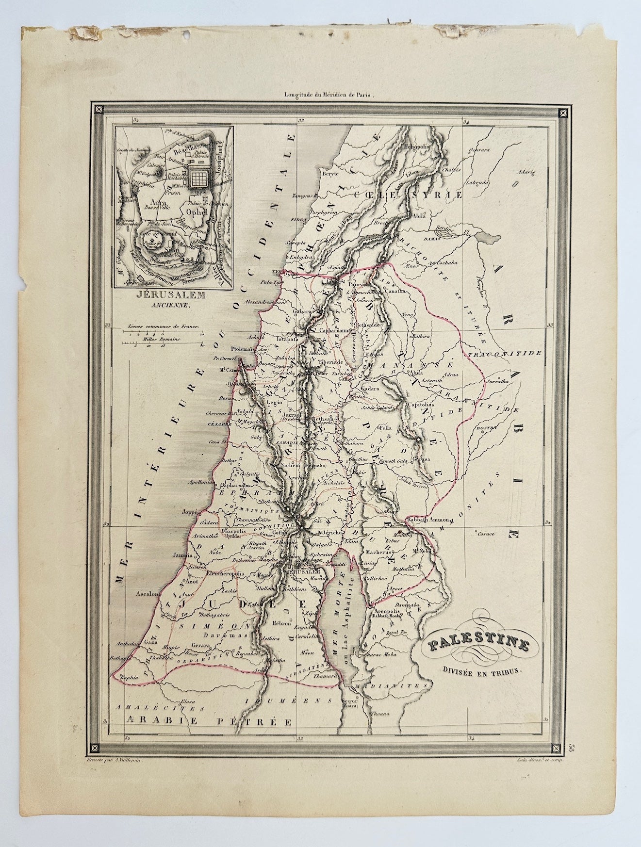 Original Antique Map - Felix Delamarche - Palestine Divided Into Tribes - G3