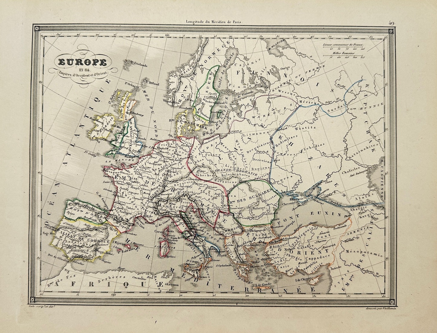 Antique Map - Felix Delamarche - Europe in 814 Western and Eastern Empires - G3