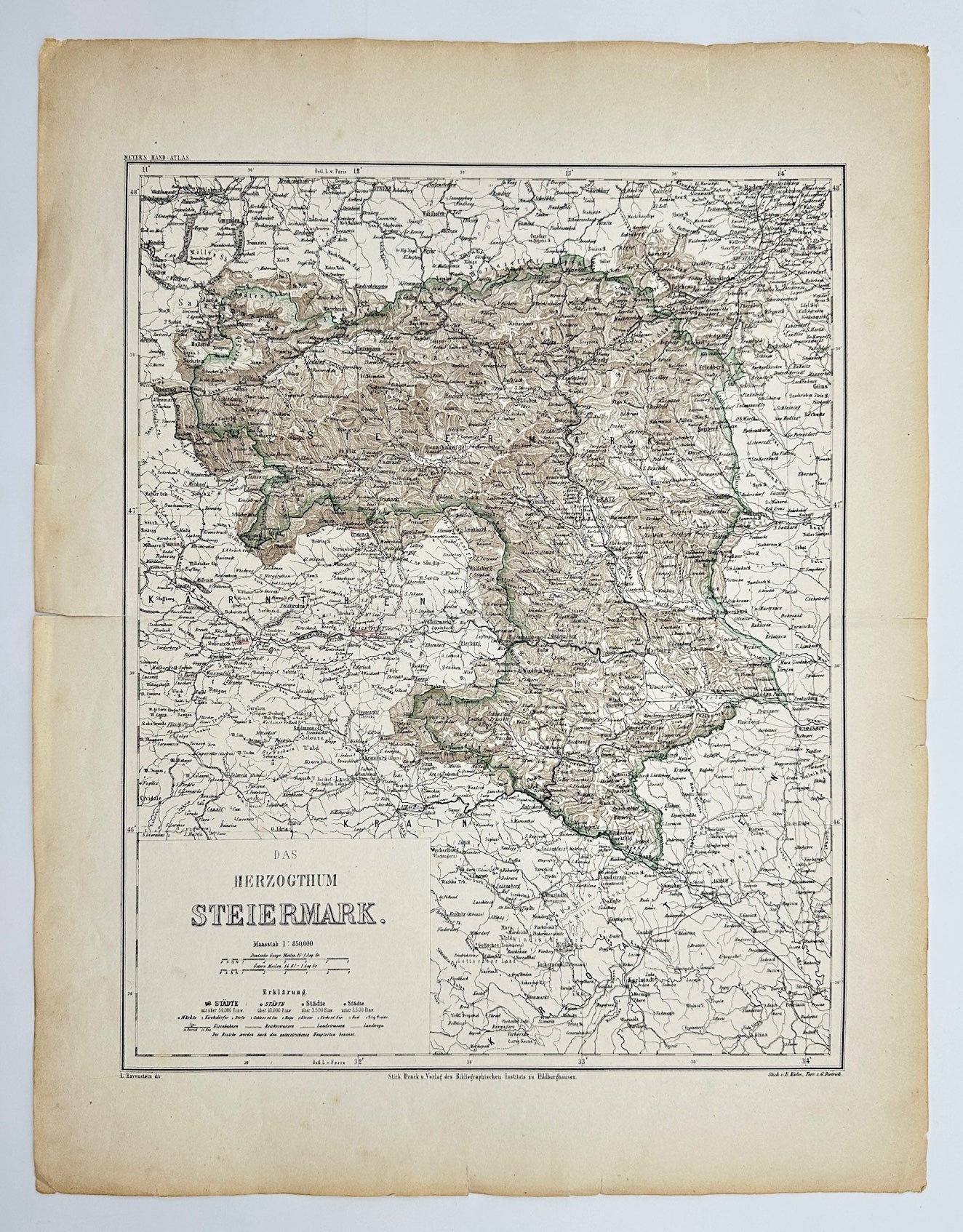 Antique Map - John Ravenstein - Duchy of Styria - Meyers Hand-Atlas - G3