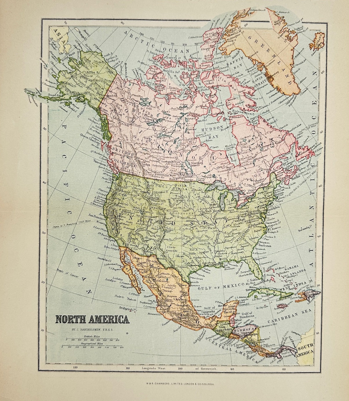 Antique Map - John Bartholomew - North America - Pacific Ocean - G3