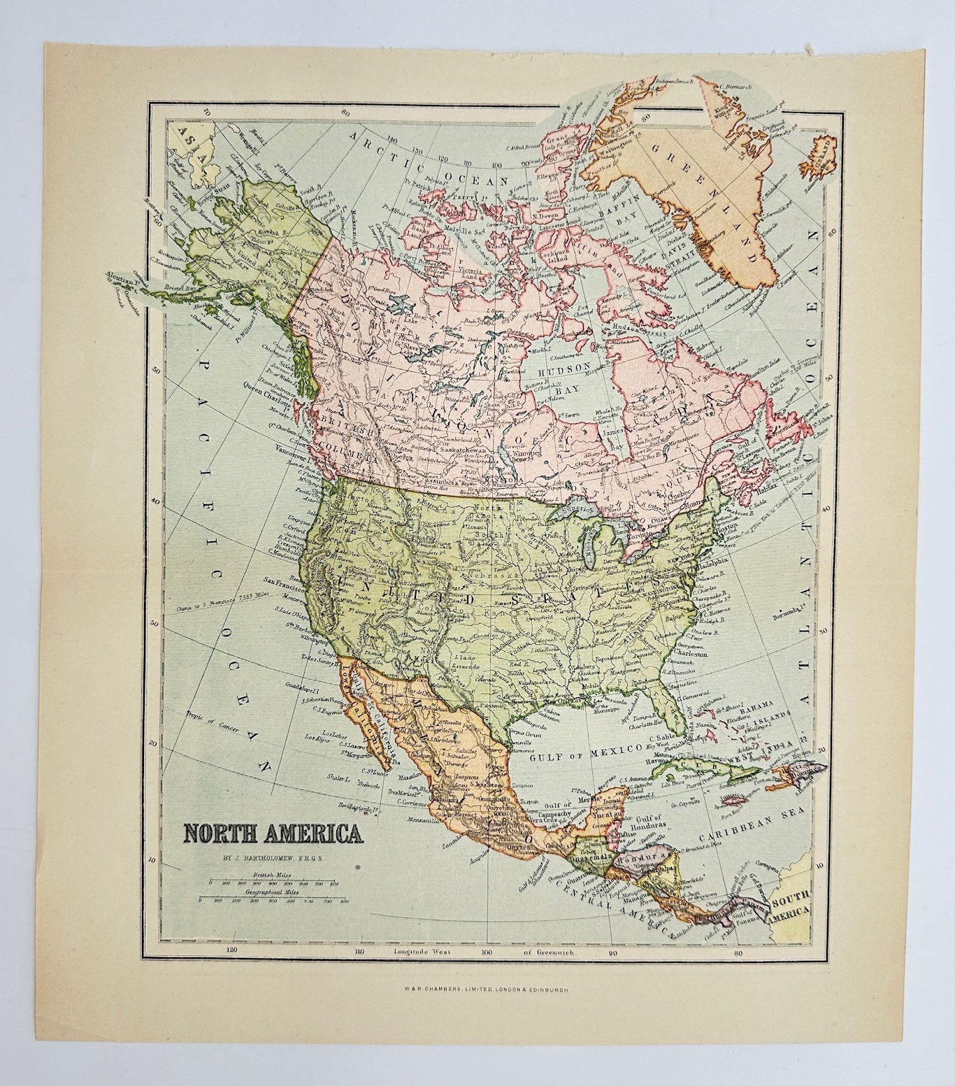 Antique Map - John Bartholomew - North America - Pacific Ocean - G3