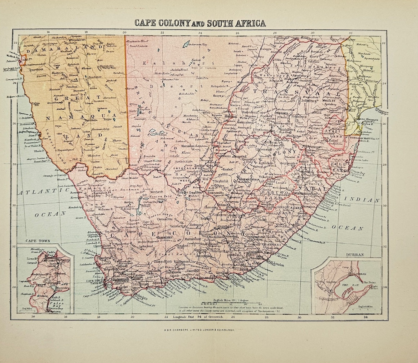 Original Antique Map - John Bartholomew - Cape Colony and South Africa - G3