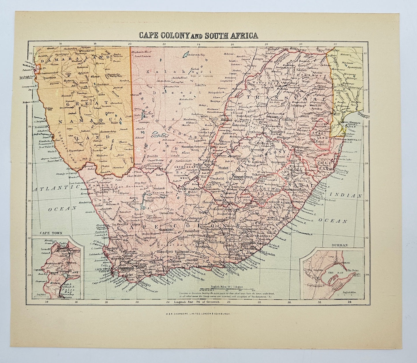 Original Antique Map - John Bartholomew - Cape Colony and South Africa - G3