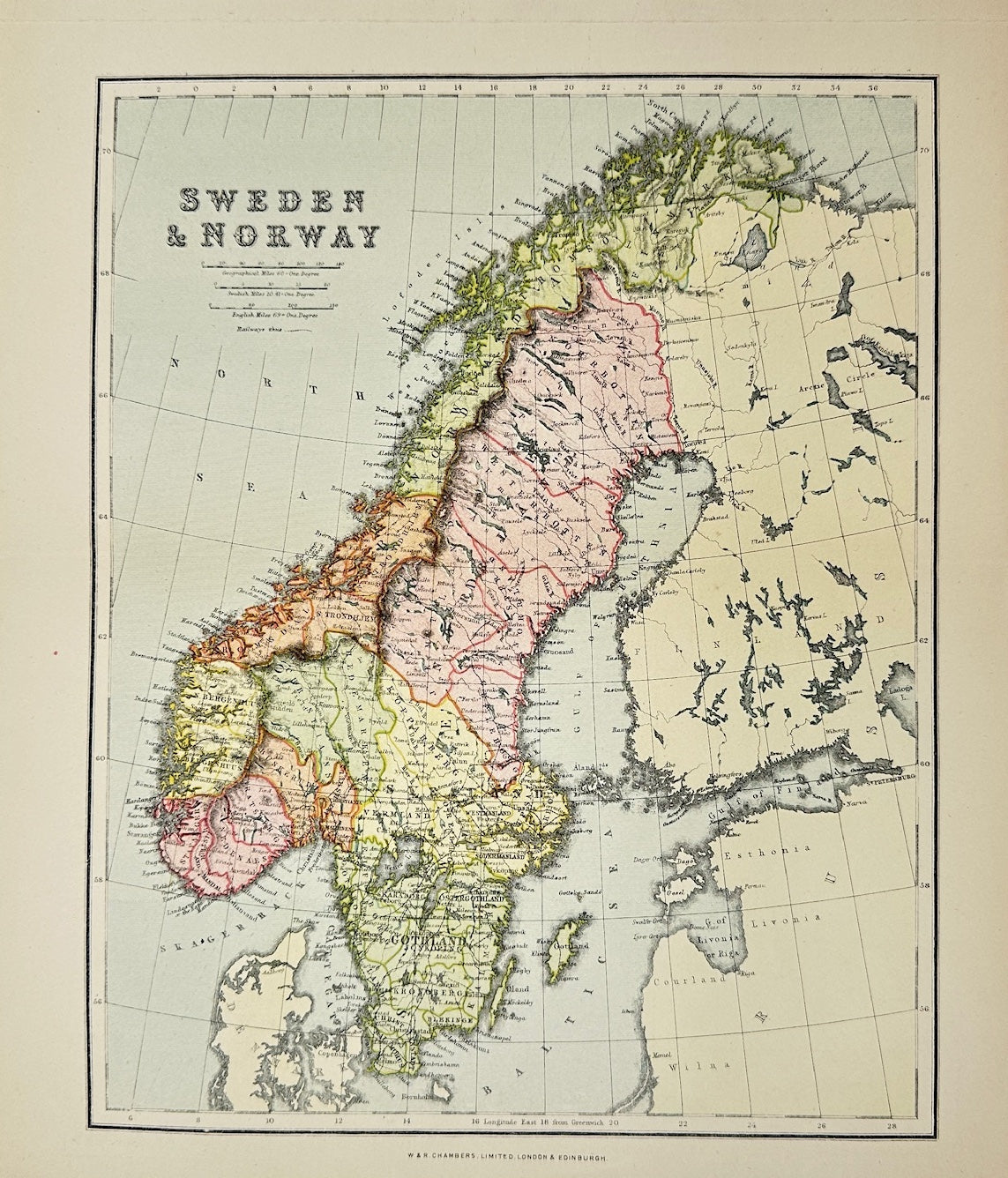 Original Antique Map - John Bartholomew - Sweden & Norway - North Sea - G3