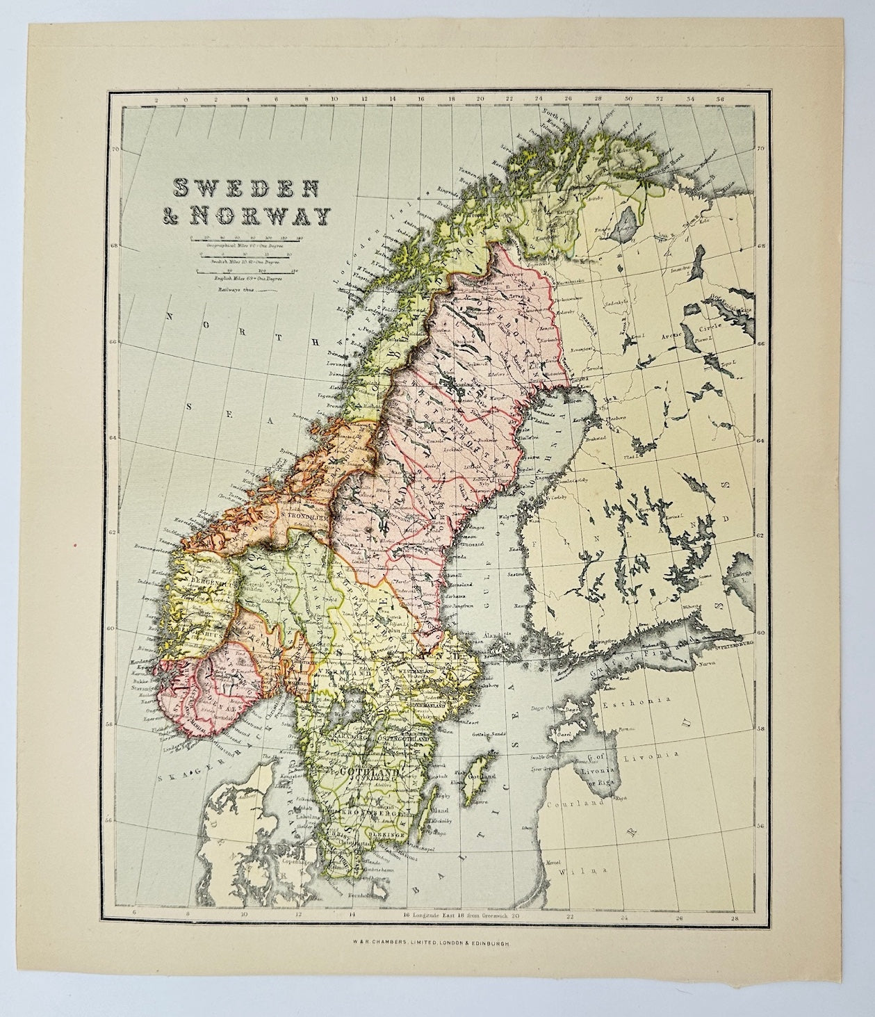 Original Antique Map - John Bartholomew - Sweden & Norway - North Sea - G3