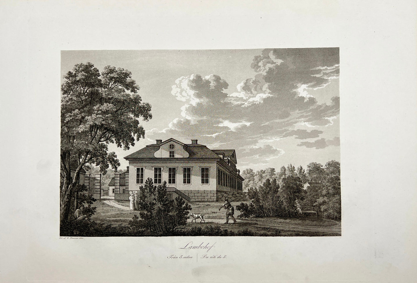 Antique Engraving - Ulrik Thersner - View of Lambohov's Estate in Sweden - E3