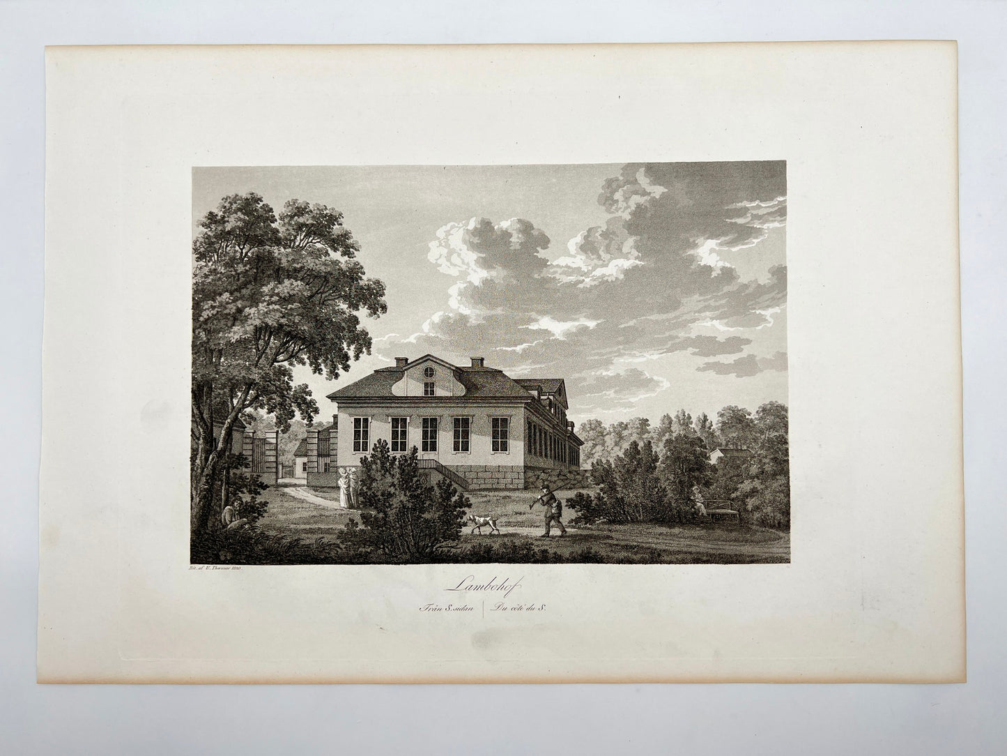 Antique Engraving - Ulrik Thersner - View of Lambohov's Estate in Sweden - E3