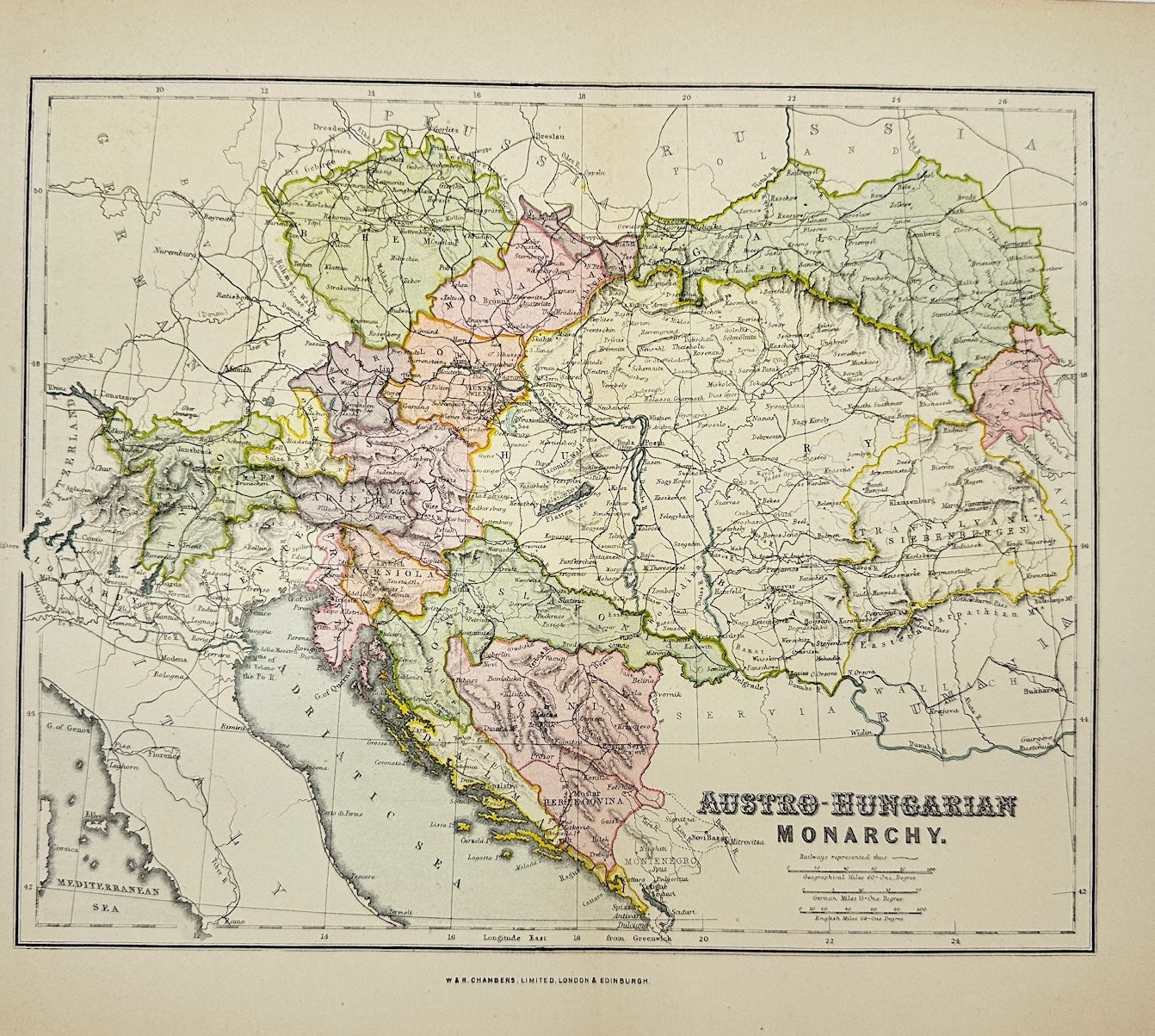 Original Antique Map - John Bartholomew - Austro-Hungarian Monarchy - G3