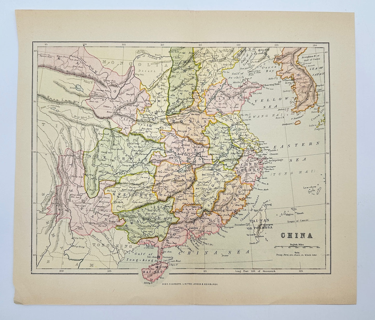 Original Antique Map - John Bartholomew - China - Beijing - China Sea - G3