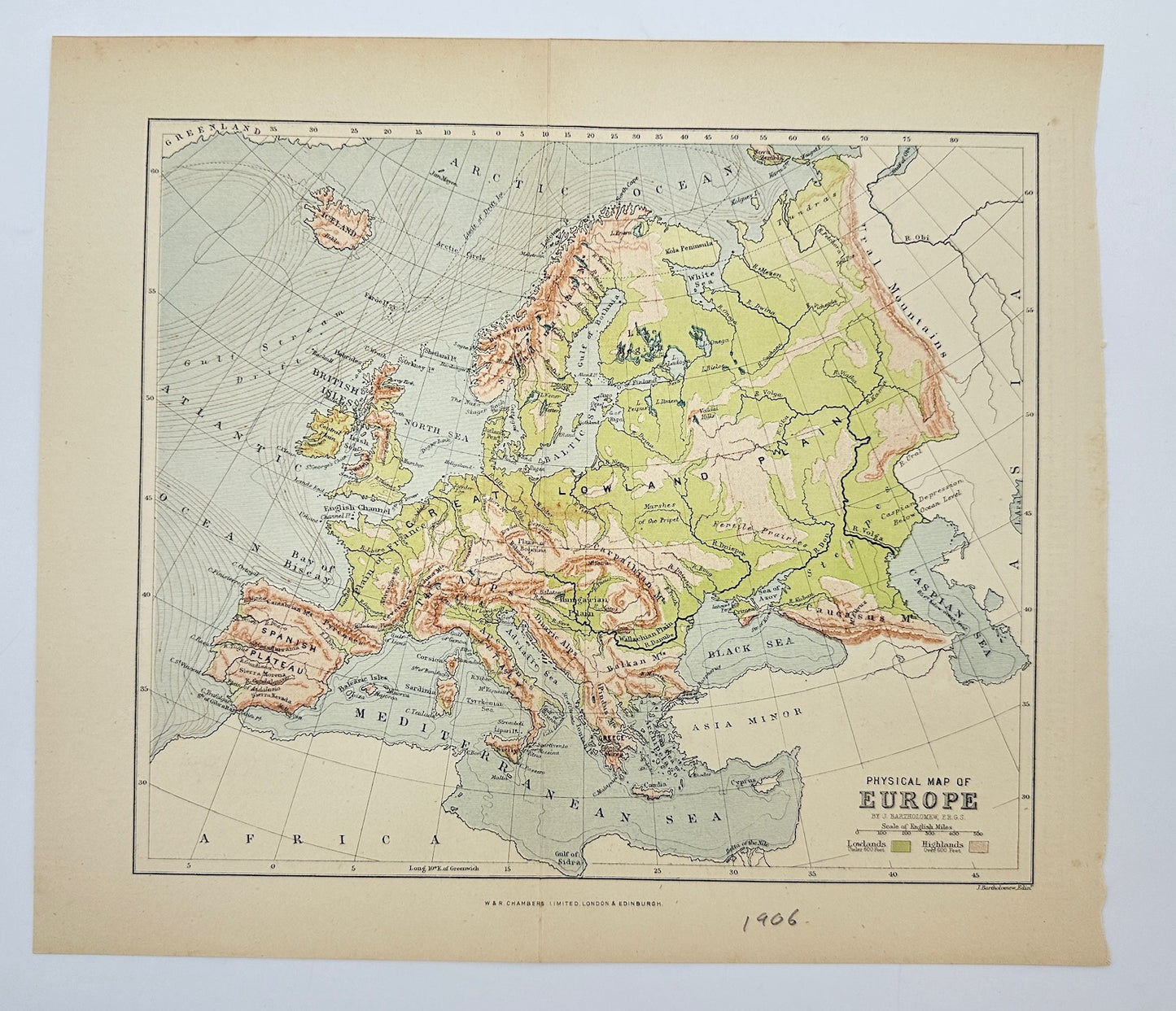 Original Antique Map - John Bartholomew - Europe - Atlantic Ocean - G3