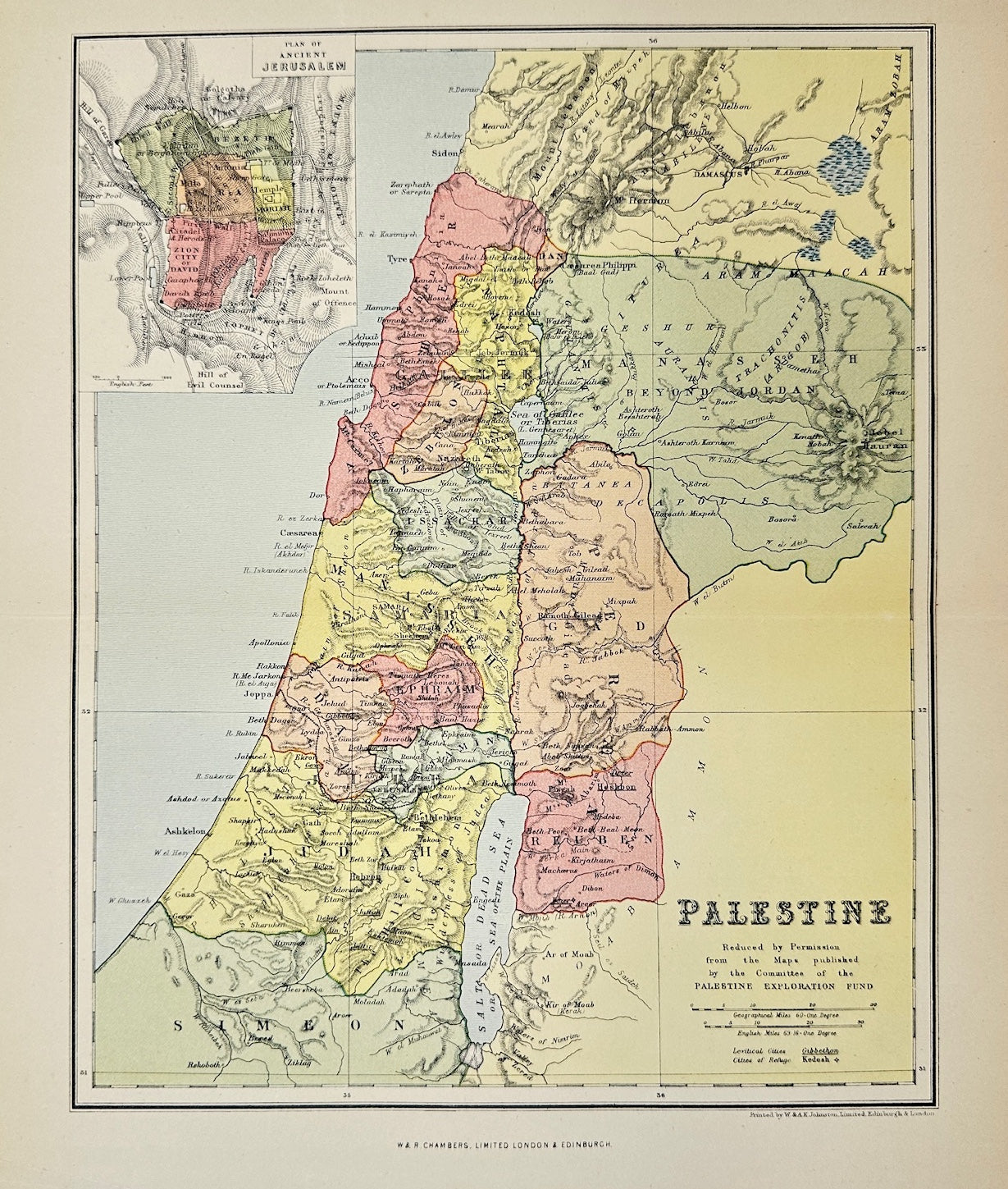 Original Antique Map - John Bartholomew - Palestine - Ramallah - Jerusalem - G3