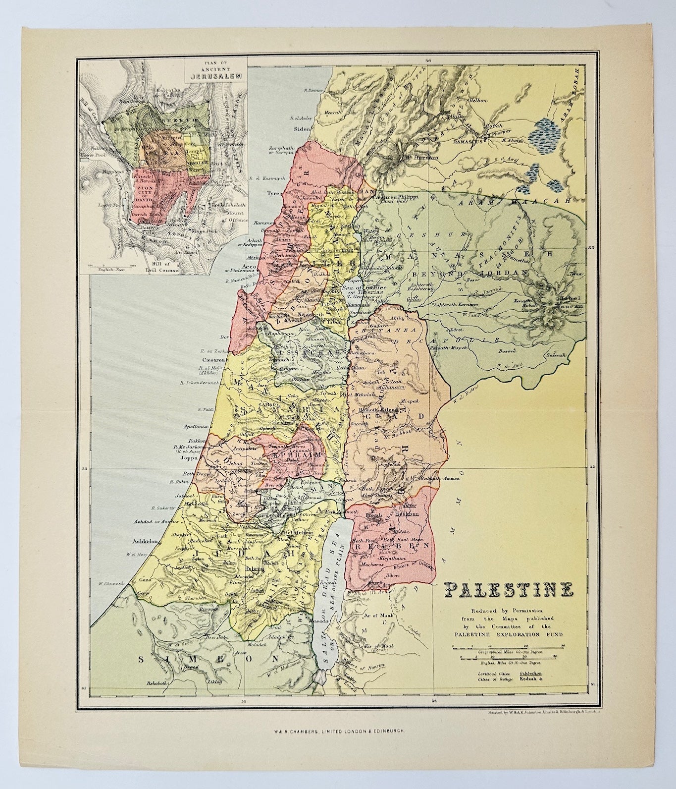 Original Antique Map - John Bartholomew - Palestine - Ramallah - Jerusalem - G3