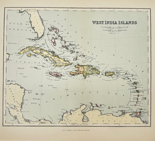 Antique Map - John Bartholomew - West India Islands - Caribbean Sea - G3