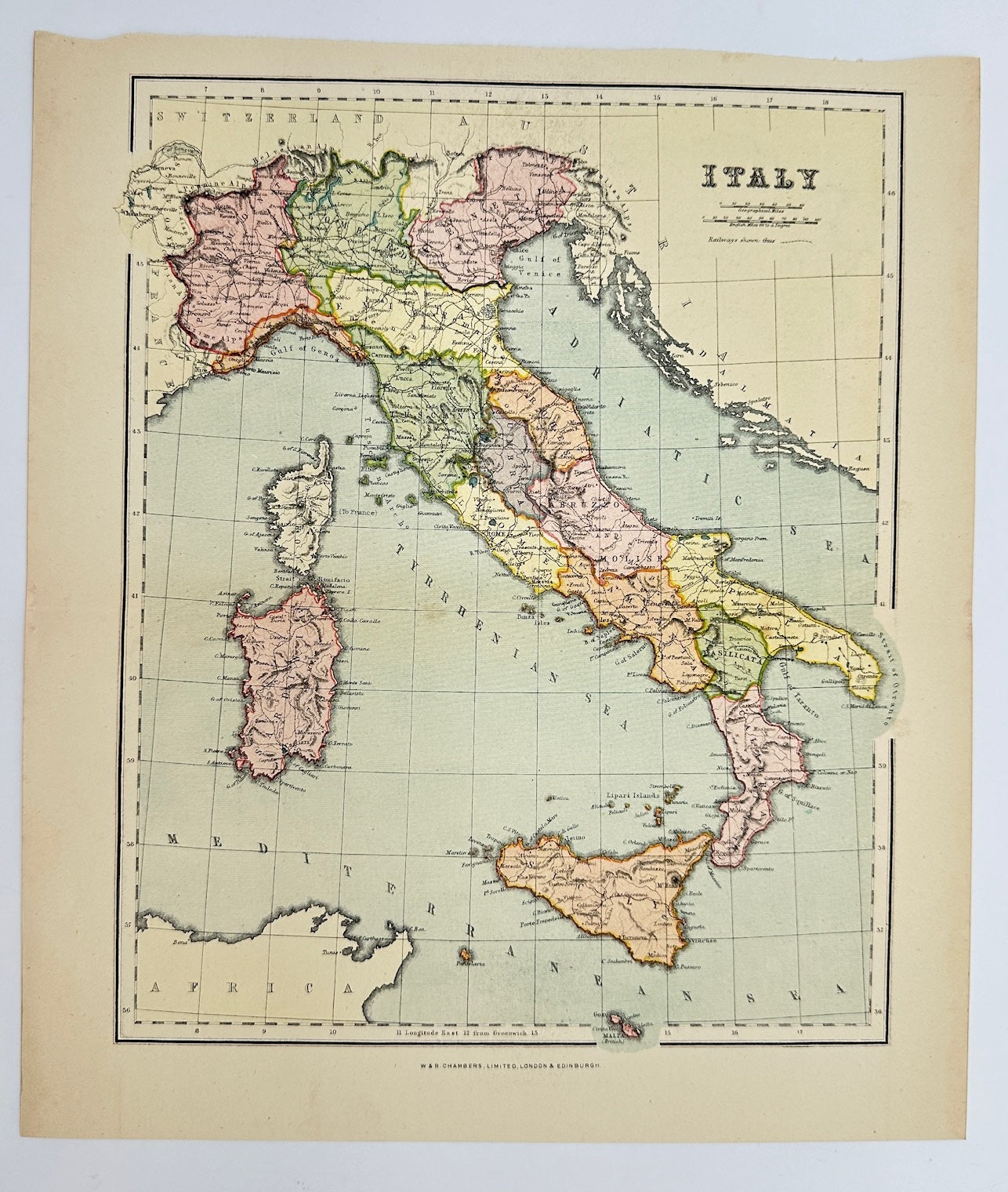 Original Antique Map - John Bartholomew - Italy - Tyrrhenian Sea - G3