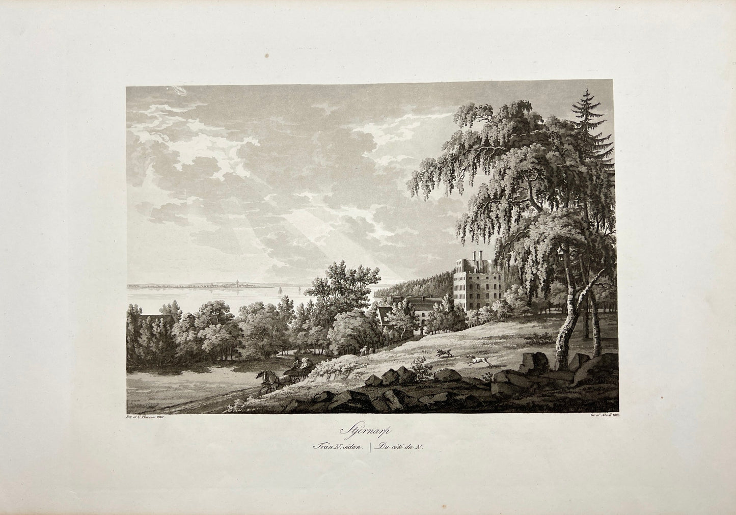 Antique Engraving - Ulrik Thersner - View of Stjarnarp's Estate in Sweden - E3