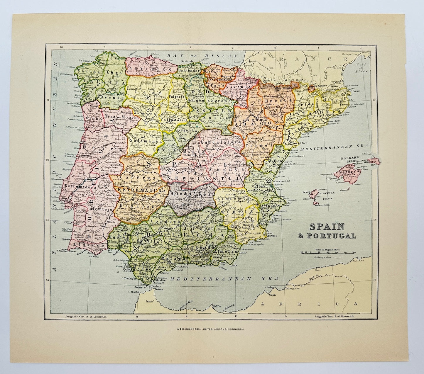 Original Antique Map - John Bartholomew - Spain & Portugal - Europe - G3