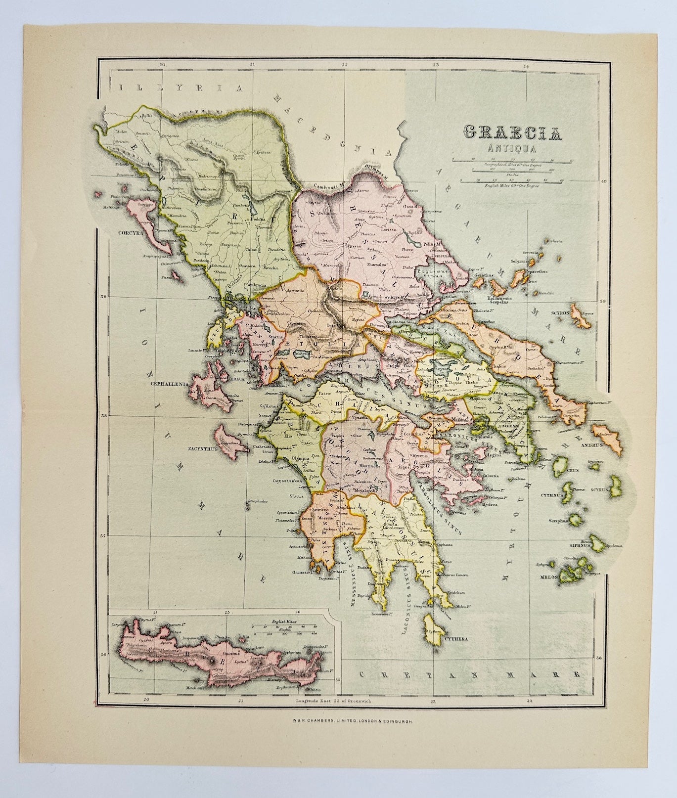 Original Antique Map - John Bartholomew - Graecia Antiqua - Athens - G3