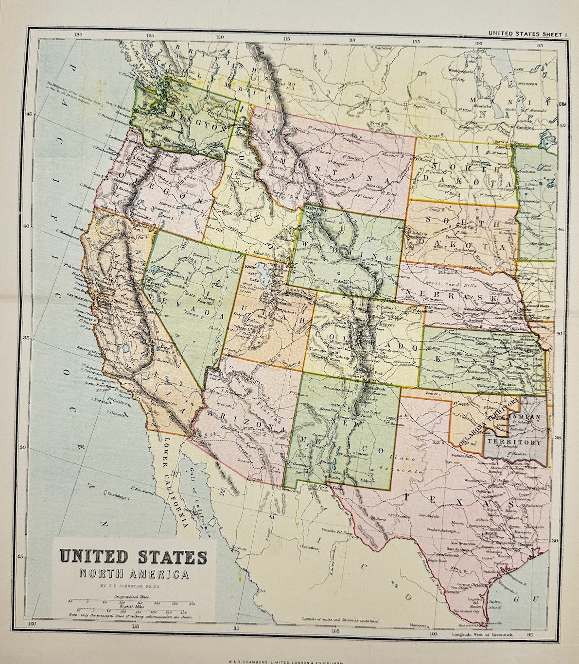 Original Antique Map - John Bartholomew - United States - North America - G3