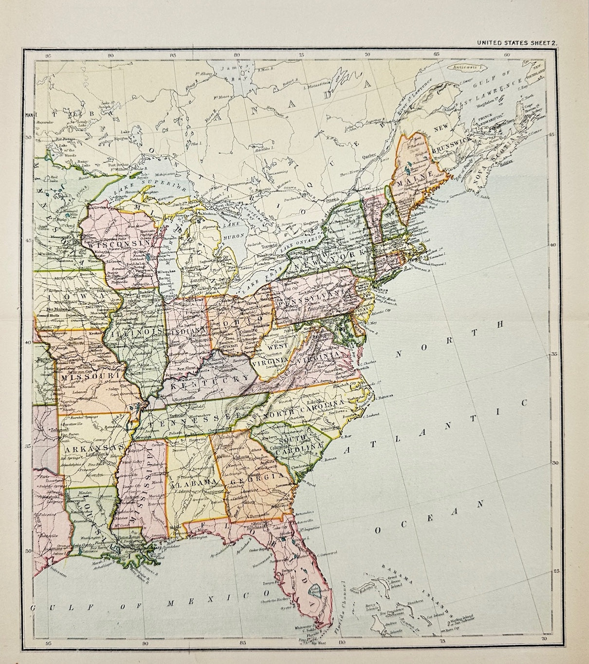 Original Antique Map - John Bartholomew - United States - North America - G3