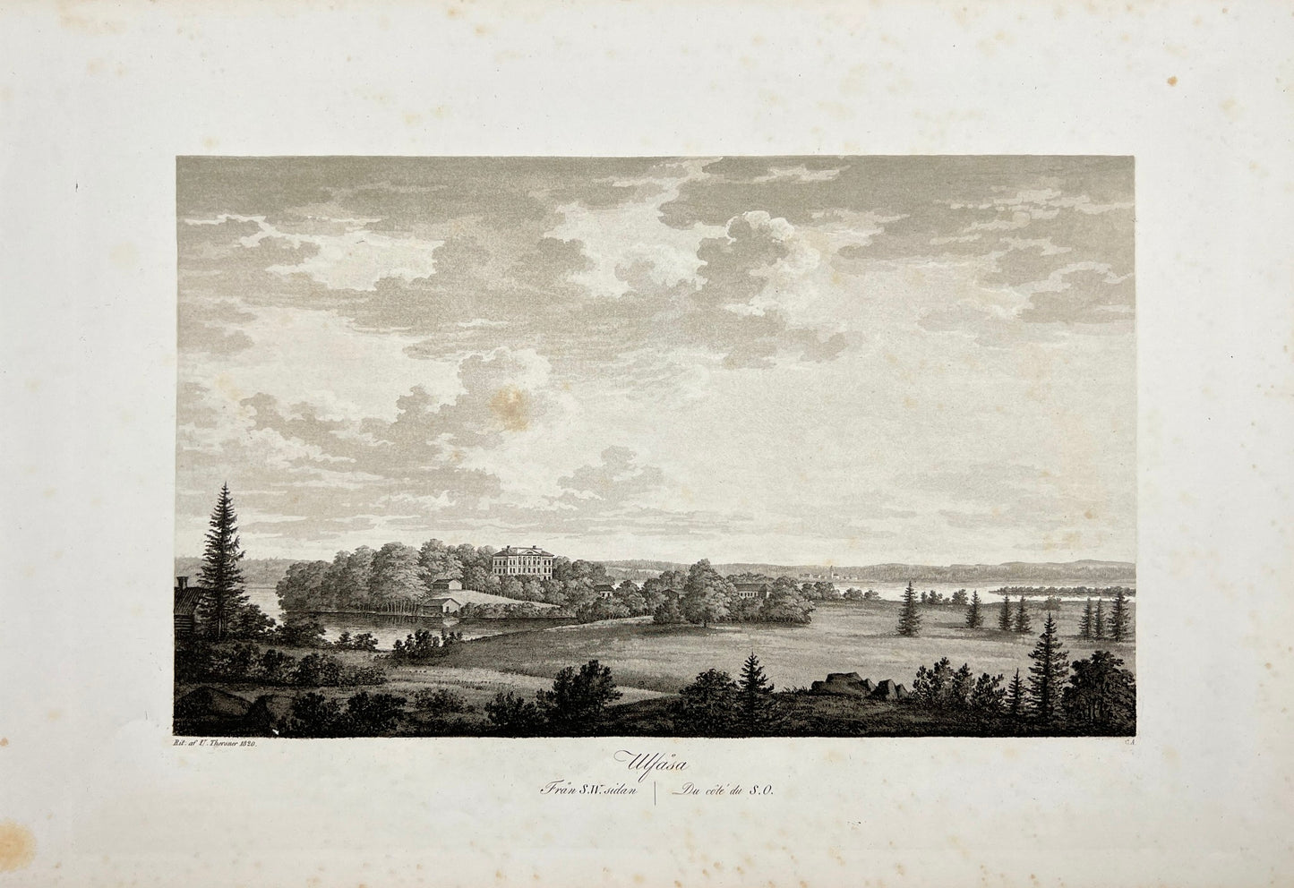 Antique Engraving - Ulrik Thersner - View of Norra Freberga in Sweden - E3