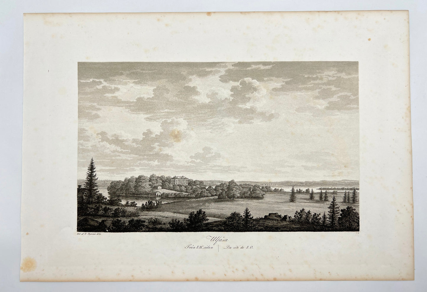 Antique Engraving - Ulrik Thersner - View of Norra Freberga in Sweden - E3