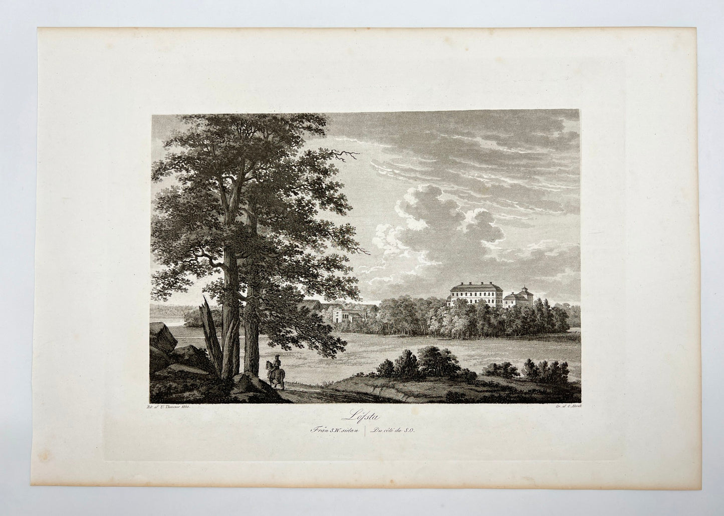 Antique Engraving - Ulrik Thersner - View of Finspang Castle in Sweden - E3