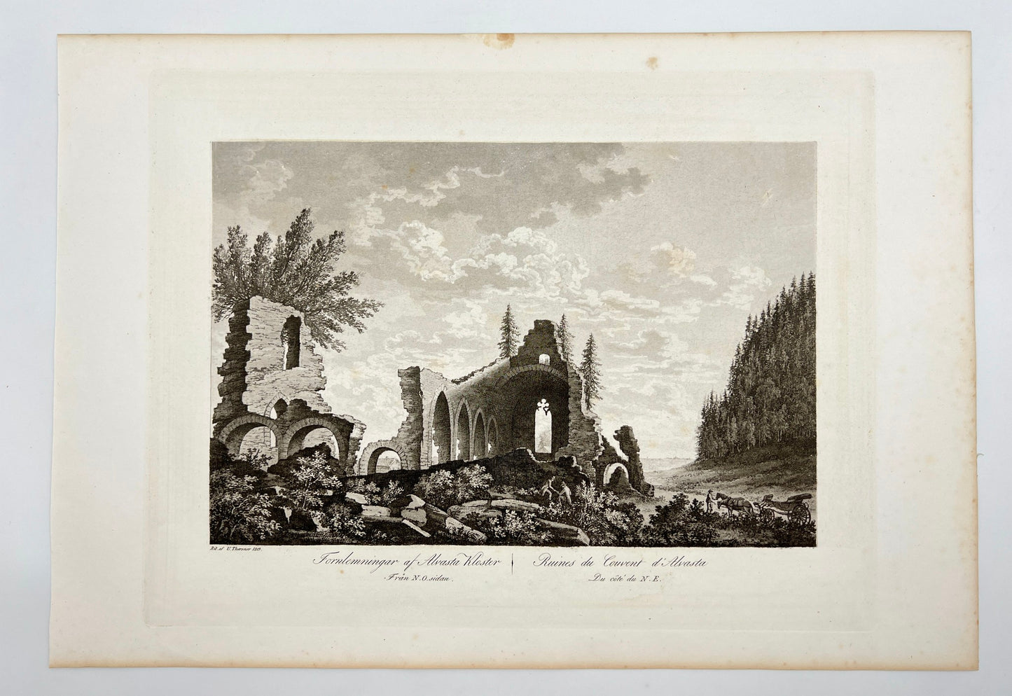 Original Antique Engraving - Ulrik Thersner - View of Alvastra in Sweden - E3