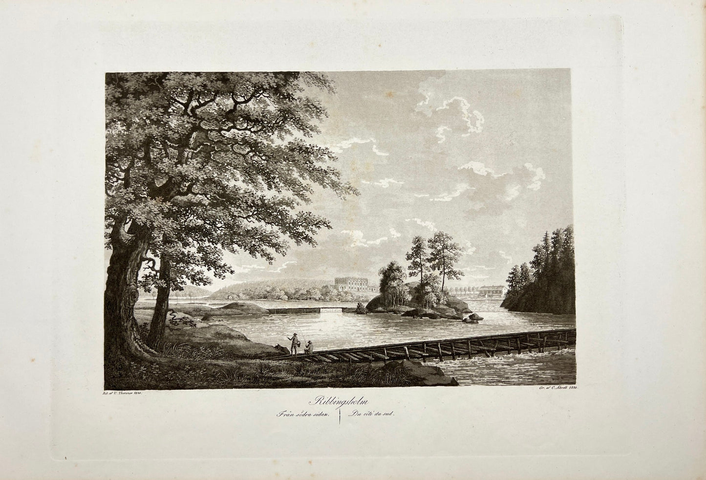 Antique Engraving - Ulrik Thersner - View of Ribbingsholm in Sweden - E3