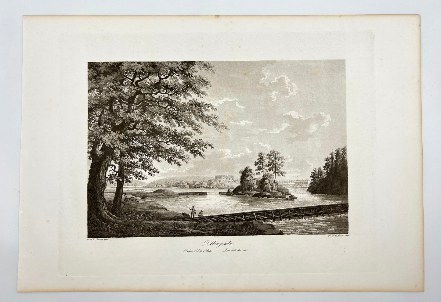 Antique Engraving - Ulrik Thersner - View of Ribbingsholm in Sweden - E3