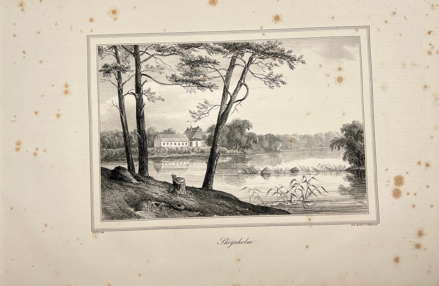 Antique Engraving - Ulrik Thersner - View of Skogaholm's Mansion in Sweden - E3