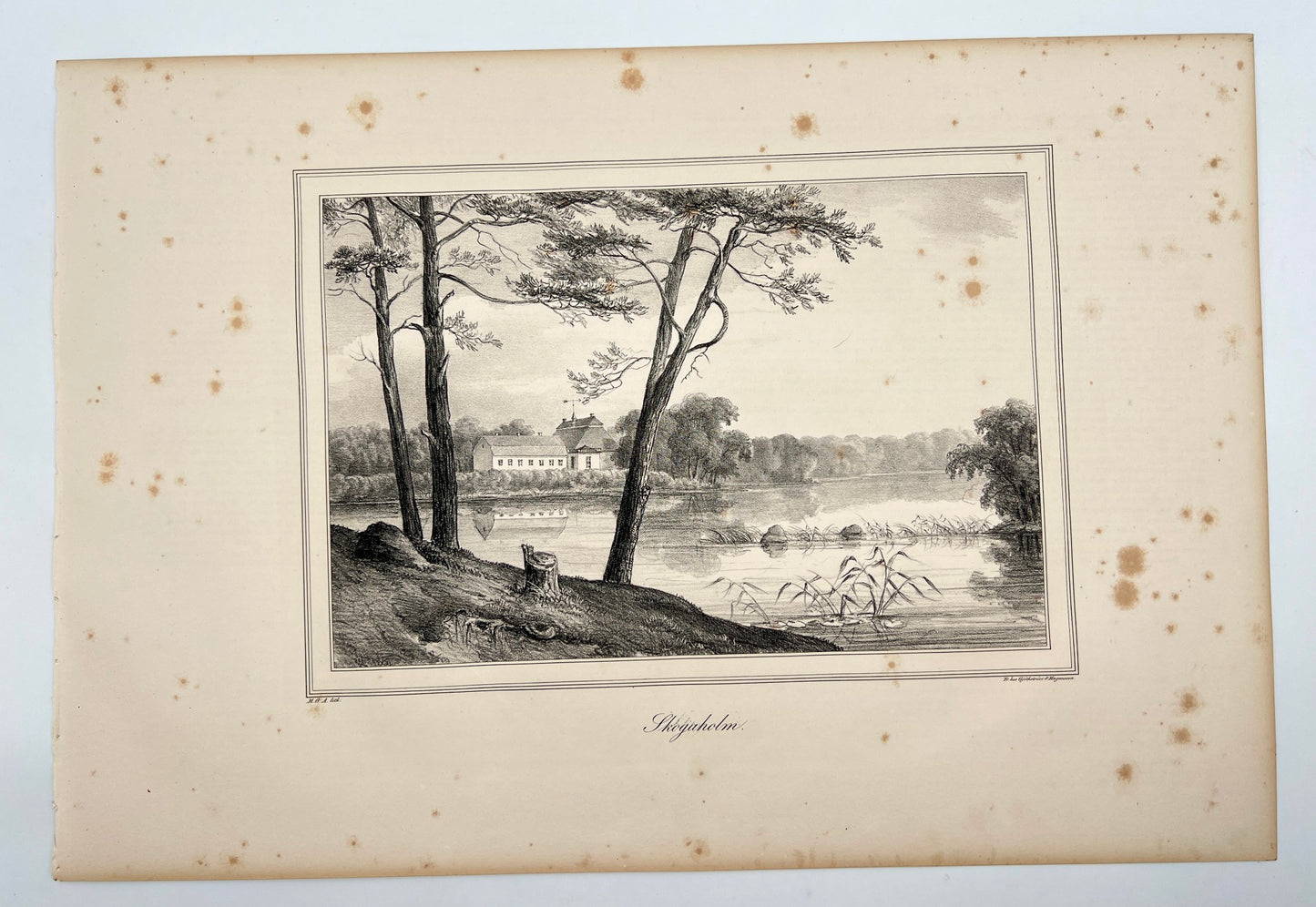 Antique Engraving - Ulrik Thersner - View of Skogaholm's Mansion in Sweden - E3