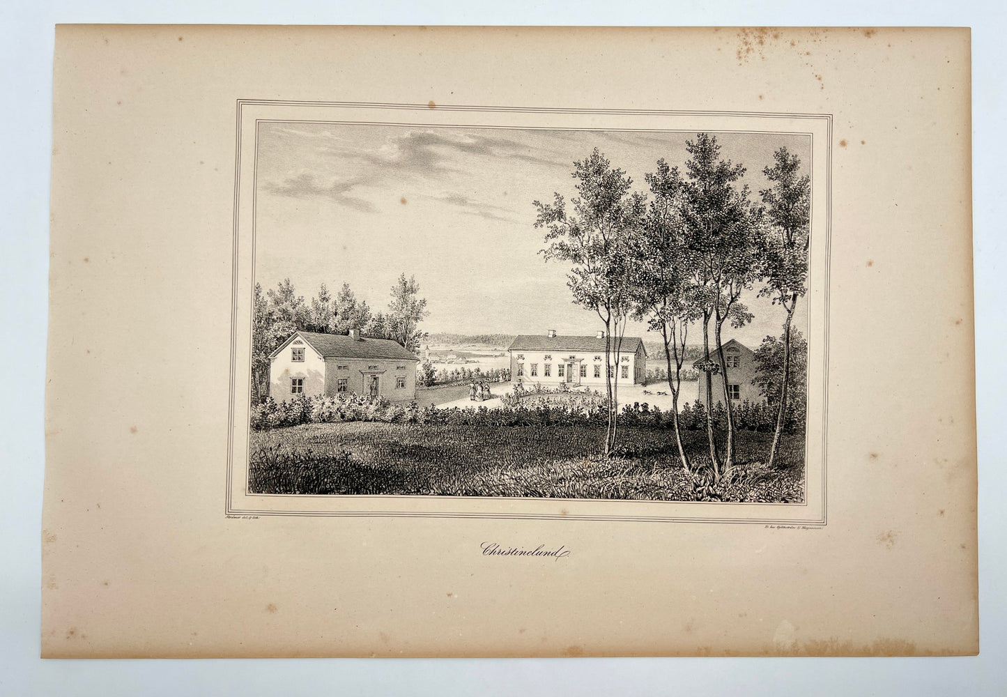 Antique Engraving - Ulrik Thersner - View of Christinelund in Sweden - E3