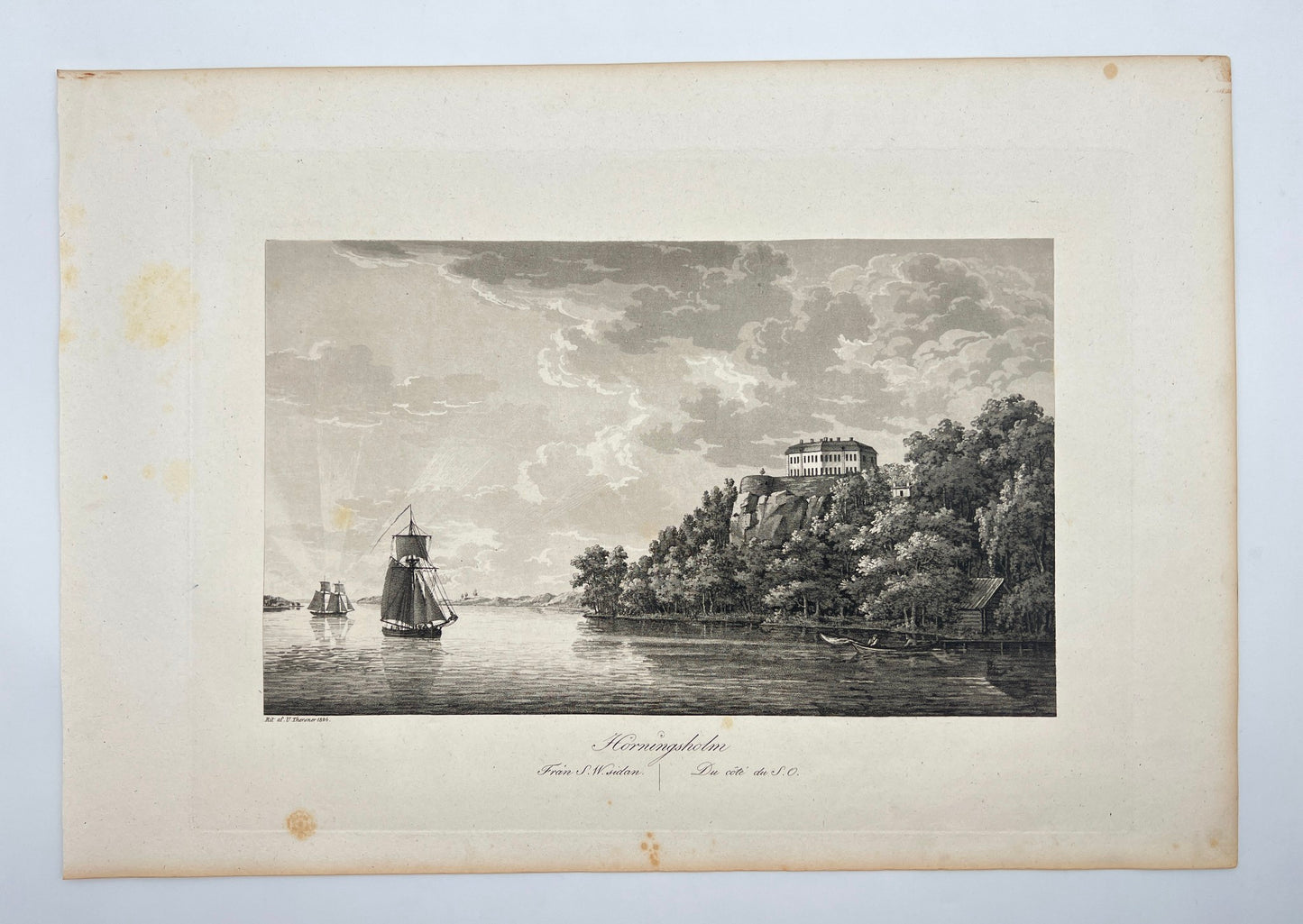 Original Antique Engraving - Ulrik Thersner - View of Horningsholm Castle - E3