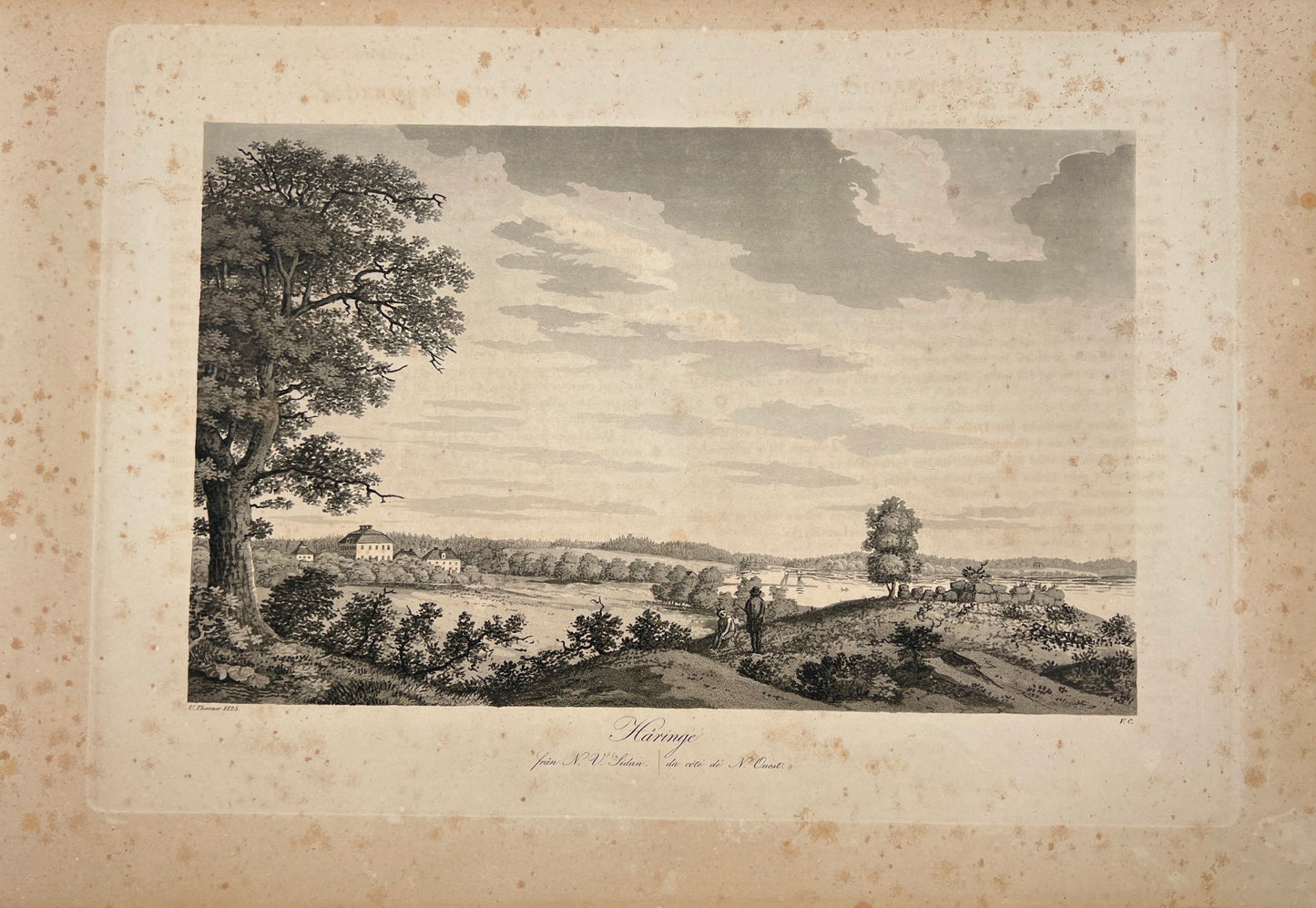 Antique Engraving - Ulrik Thersner - View of Haringe Castle in Sweden - E3