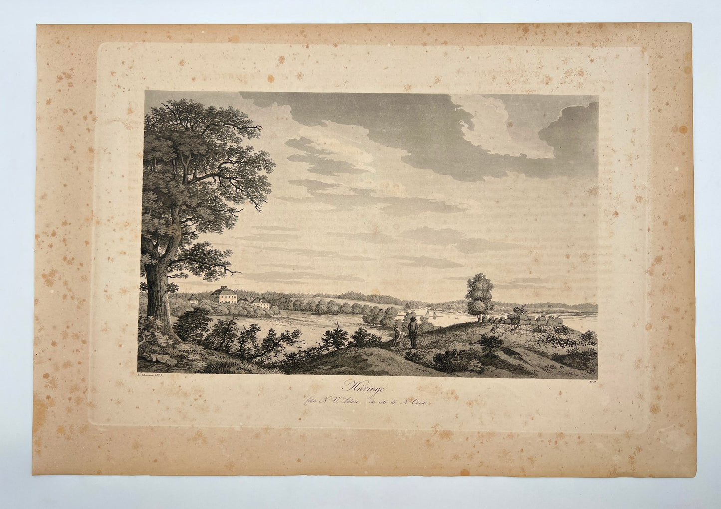 Antique Engraving - Ulrik Thersner - View of Haringe Castle in Sweden - E3