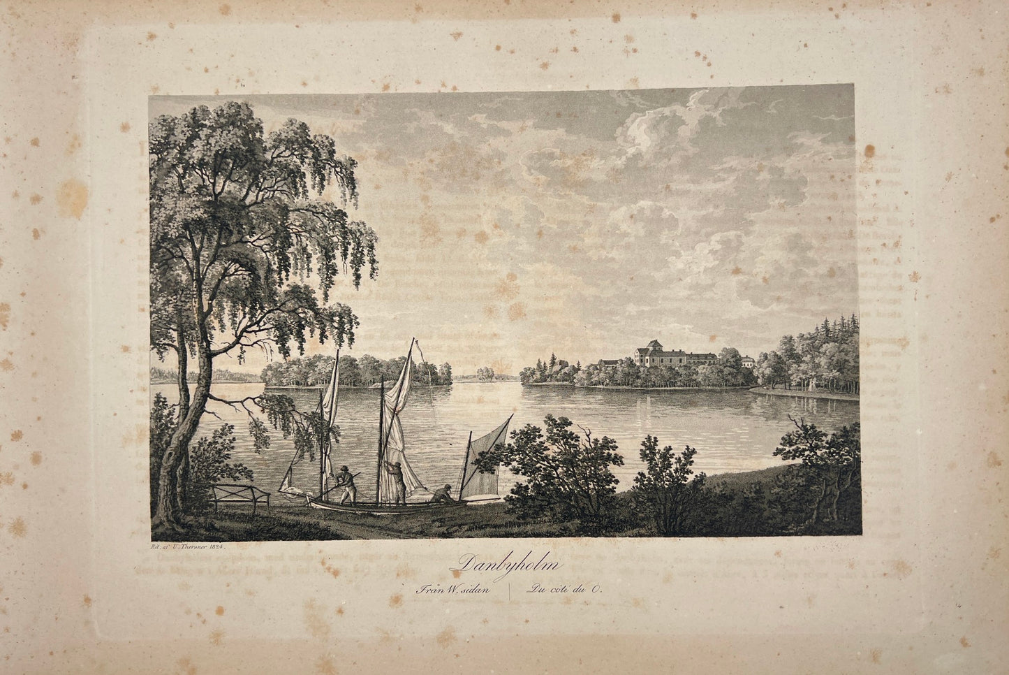 Antique Engraving - Ulrik Thersner - View of Danbyholm's Mansion in Sweden - E3