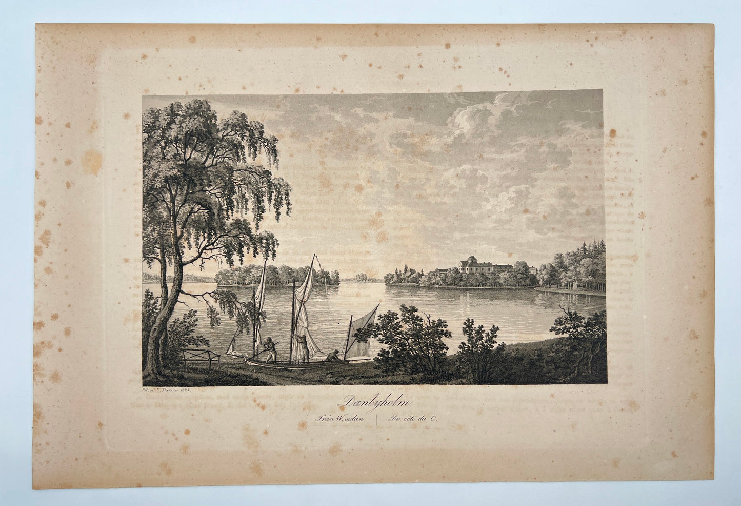 Antique Engraving - Ulrik Thersner - View of Danbyholm's Mansion in Sweden - E3