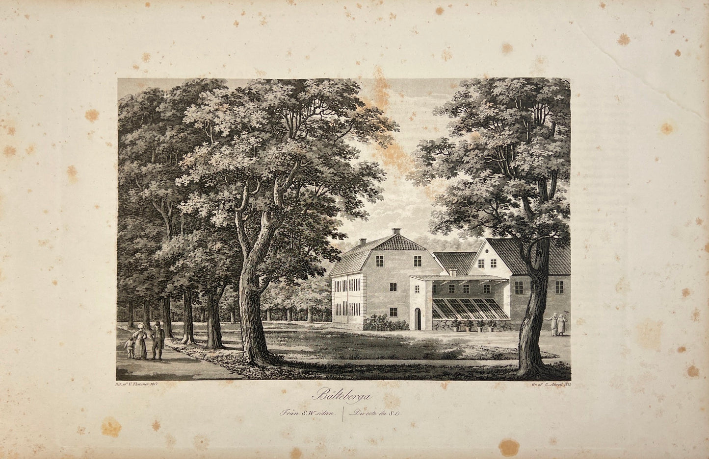 Antique Engraving - Ulrik Thersner - View of Bälteberga Estate in Sweden - E3