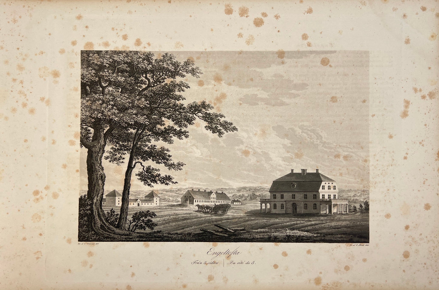 Antique Engraving - Ulrik Thersner - View of Angeltofta Mansion in Sweden - E3