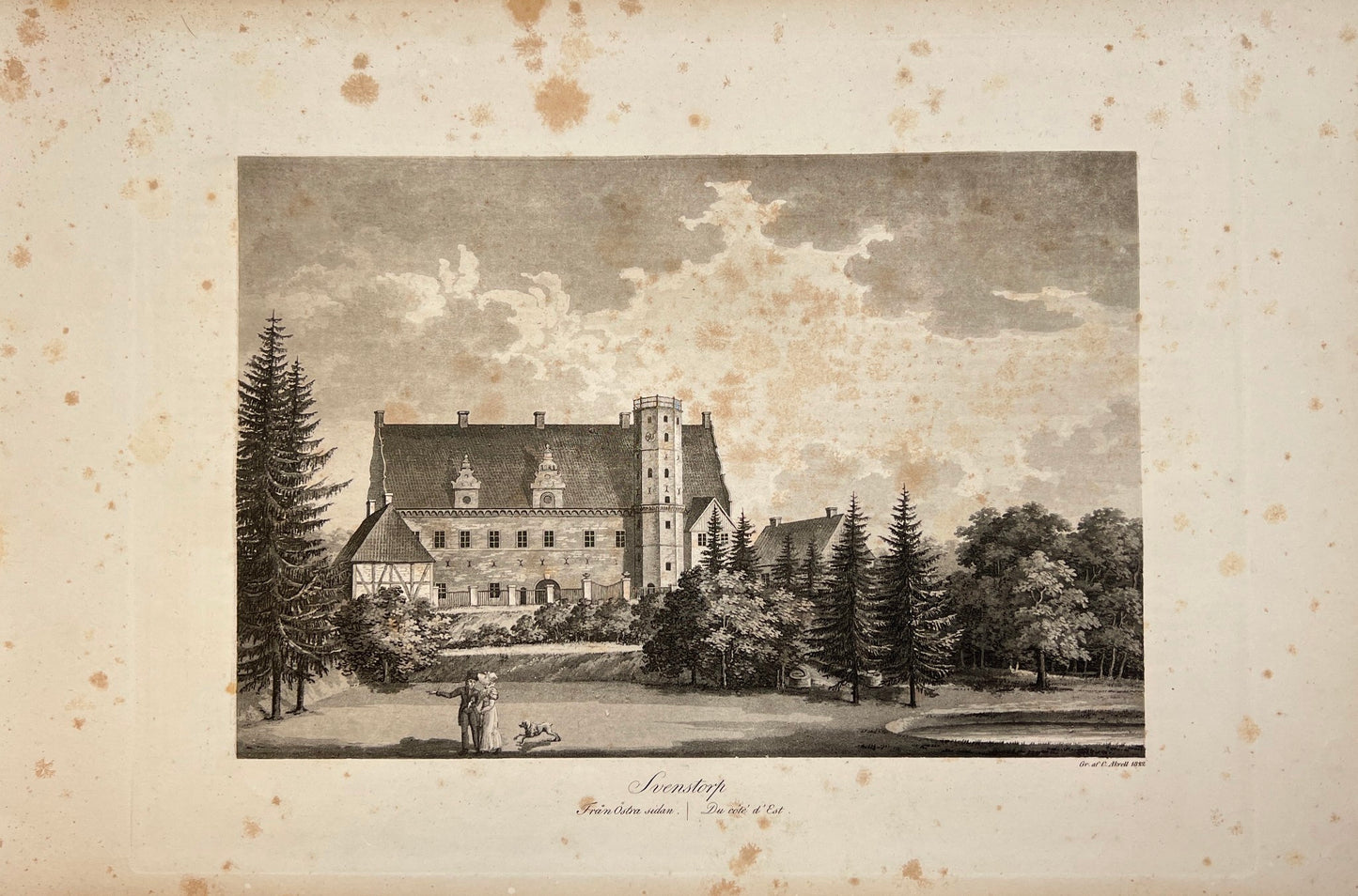 Antique Engraving - Ulrik Thersner - View of Svenstorp Castle in Sweden - E3