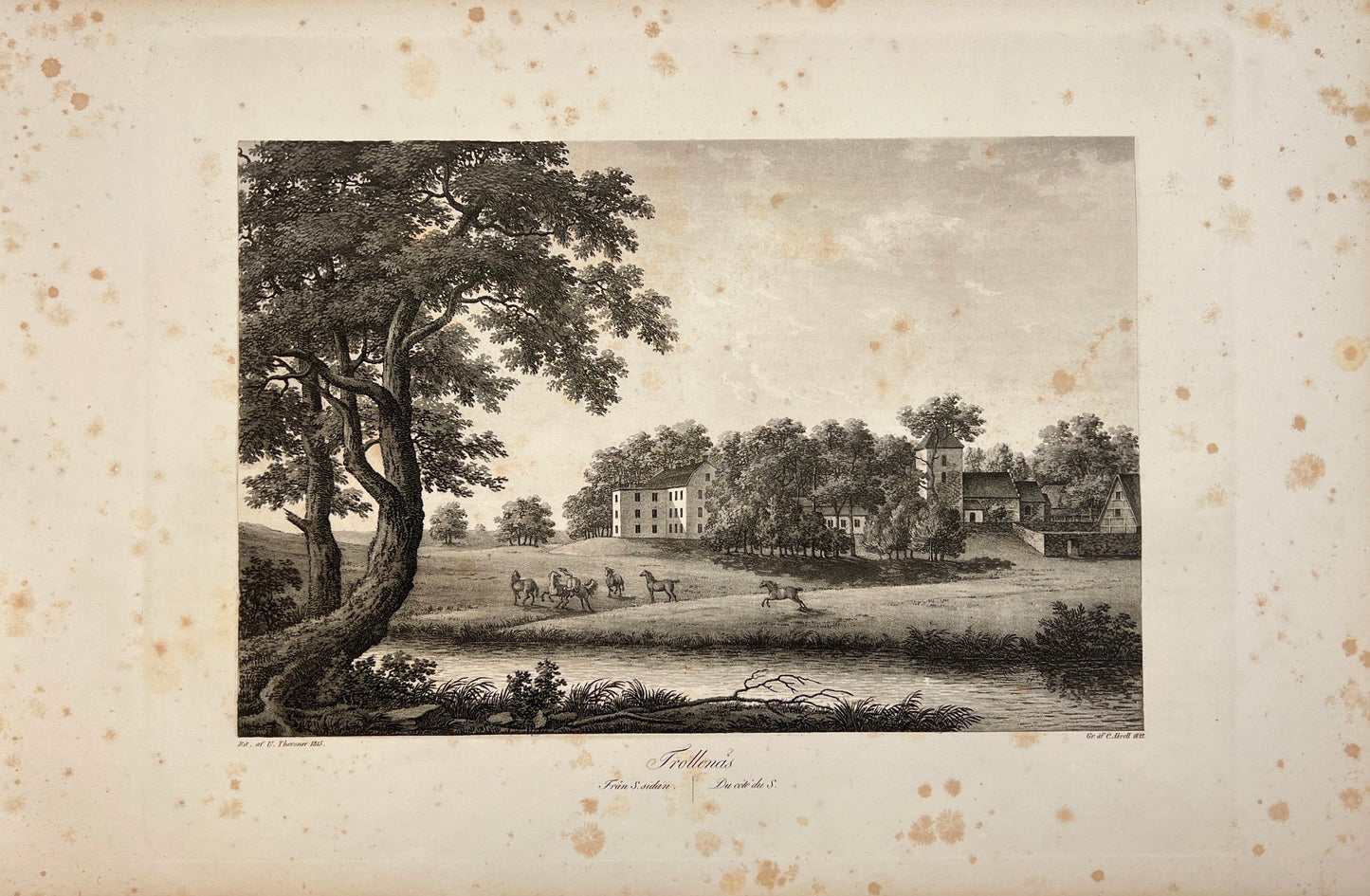 Antique Engraving - Ulrik Thersner - View of Trollenas Church in Sweden - E3