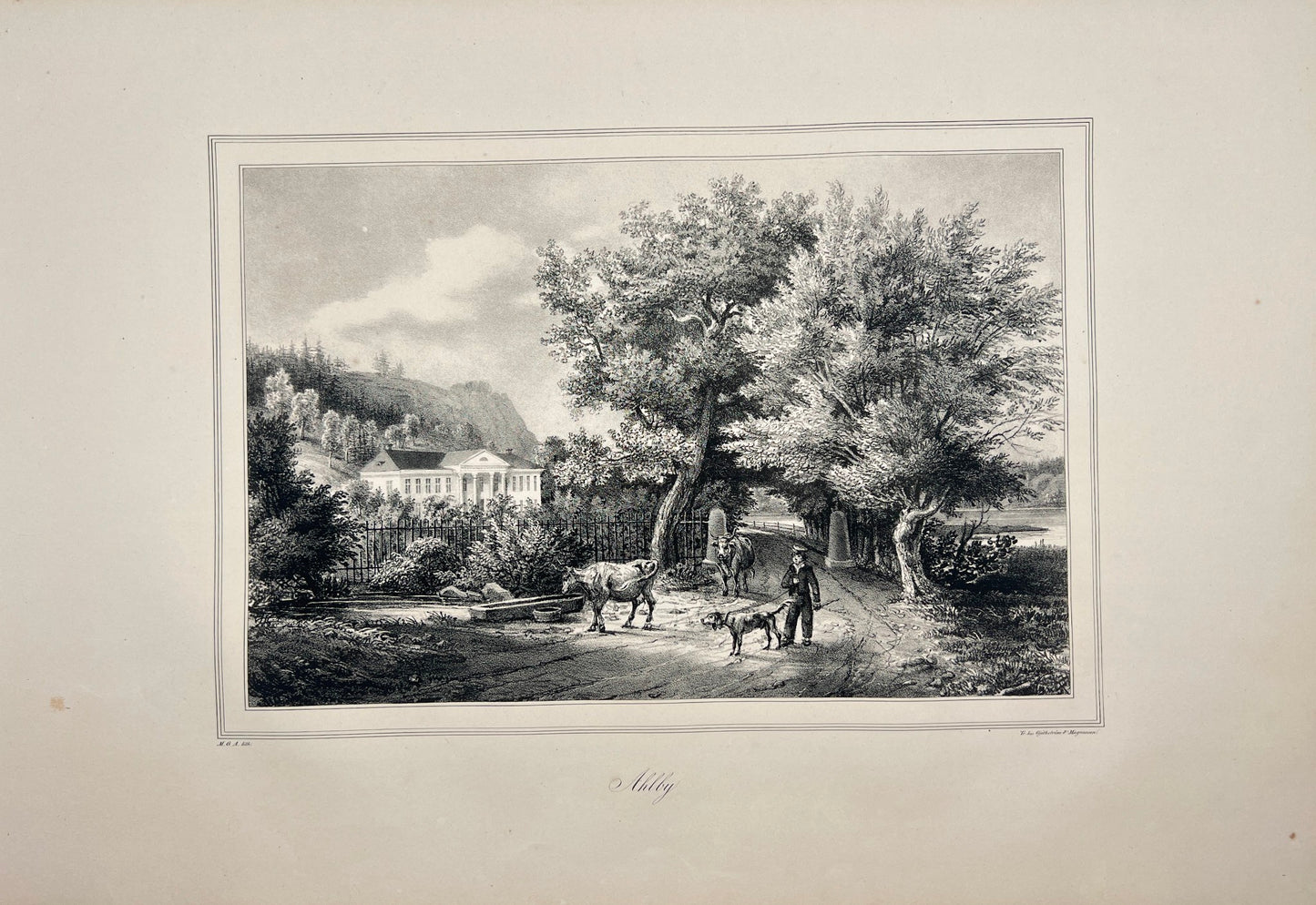 Antique Engraving - Ulrik Thersner - View of Ahlby Sateri in Sweden - E3