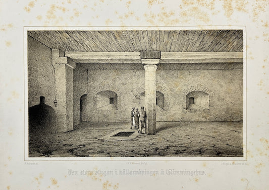 Antique Print - Ferdinand - The large cabin in the basement of Glimmingebus - F3