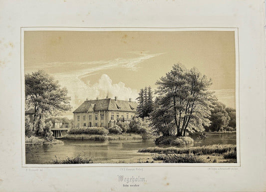 Antique Print - Richardt Ferdinand - Wegeholm. From the West - Sweden - F3