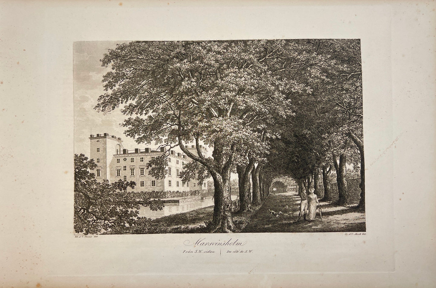 Antique Engraving - Ulrik Thersner - View of Marsvinsholm Castle in Sweden - E3