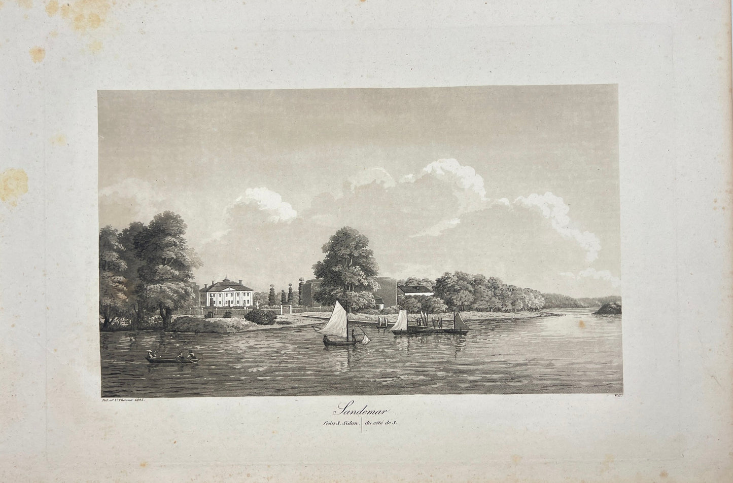 Antique Engraving - Ulrik Thersner - View of Sandemar Mansion in Sweden - E3