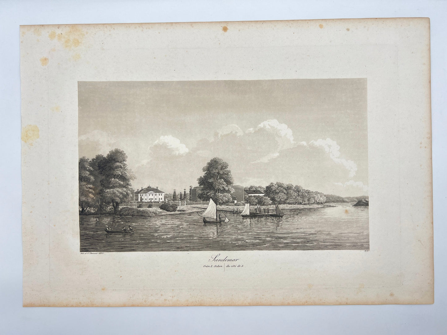 Antique Engraving - Ulrik Thersner - View of Sandemar Mansion in Sweden - E3