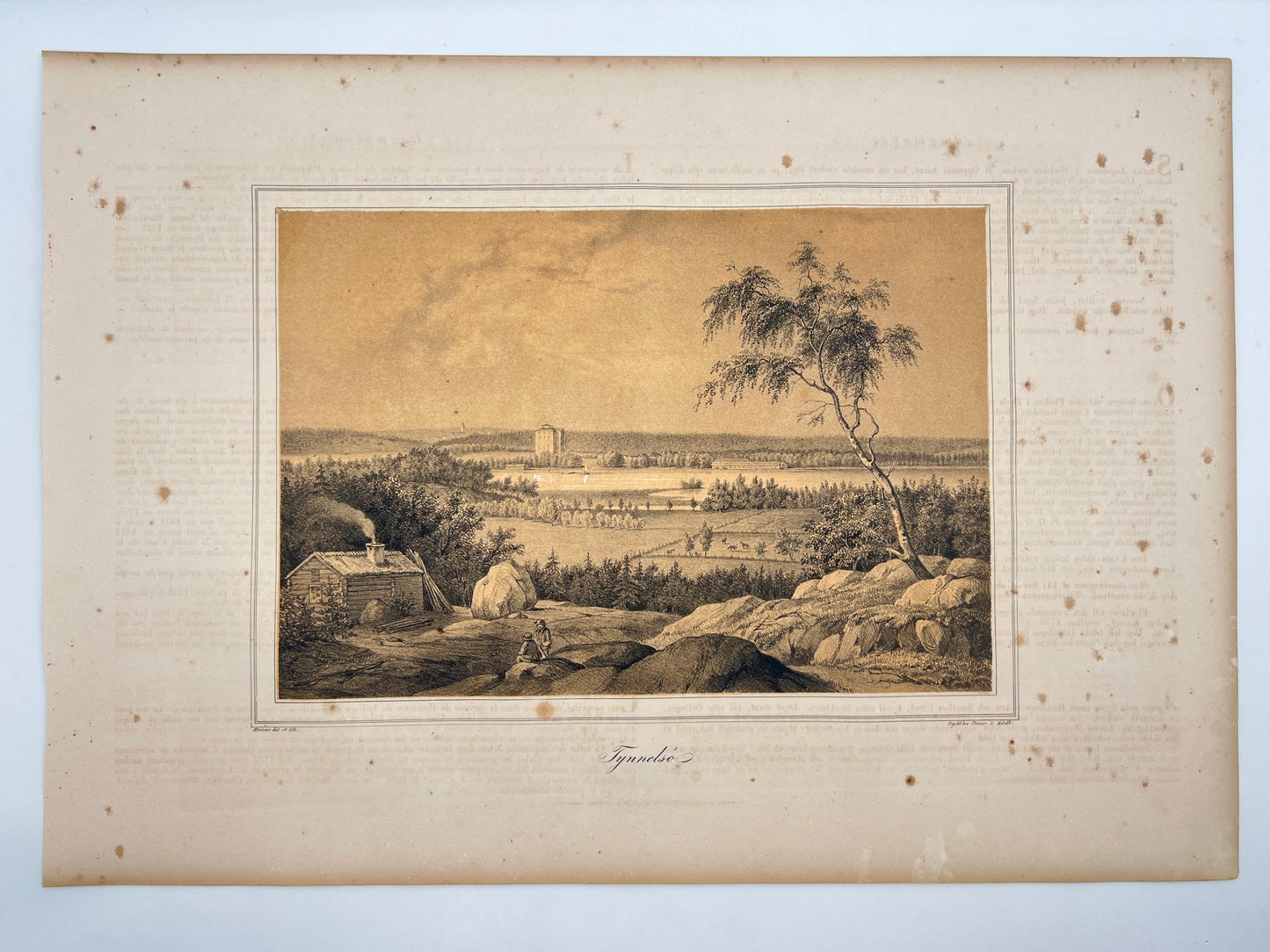 Antique Engraving - Ulrik Thersner - View of Tynnelso Castle in Sweden - E3